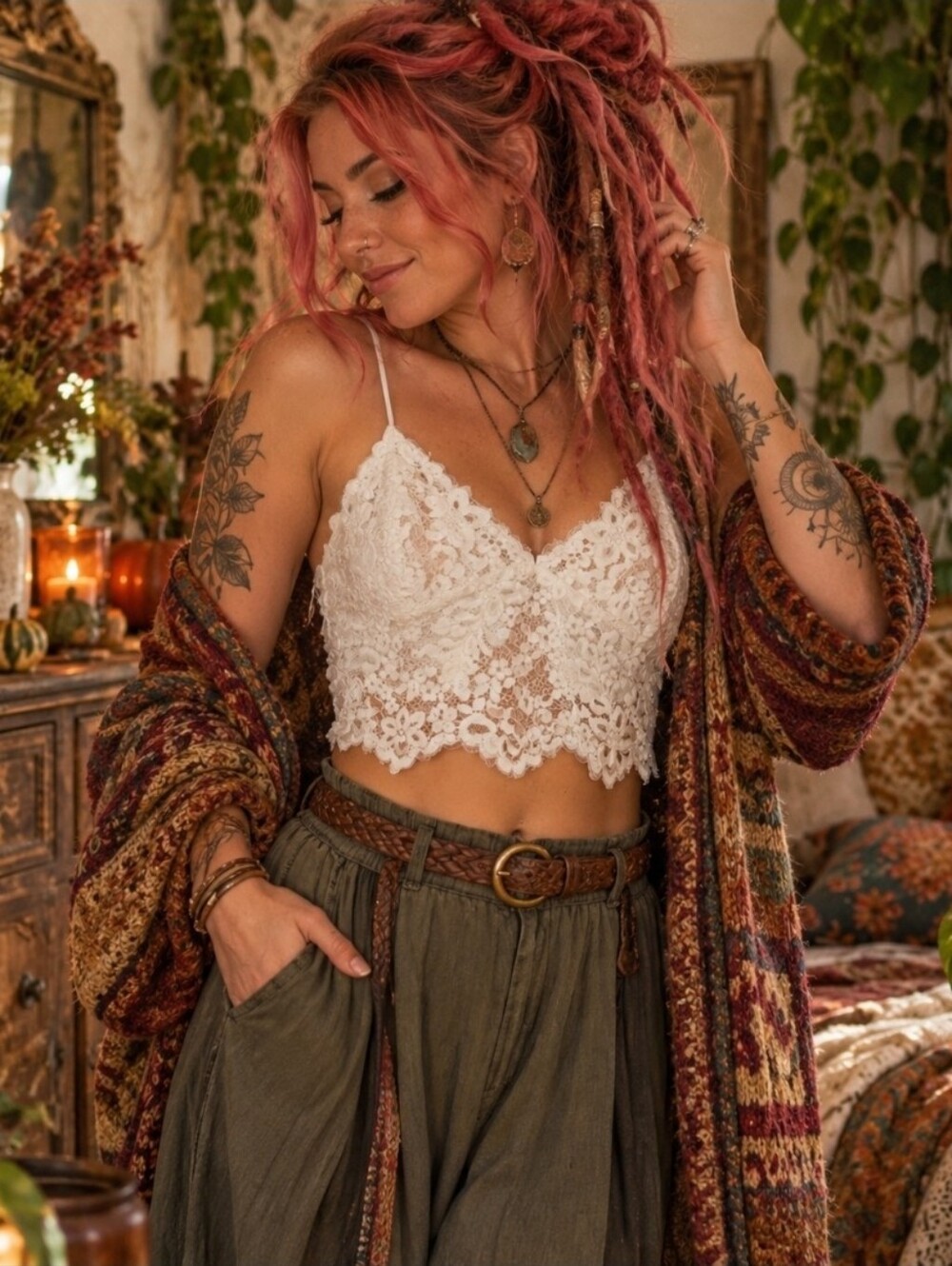 4/$15 Boho White Lace Cami XL Floral Romantic Cottagecore Fairycore Coquette Tan